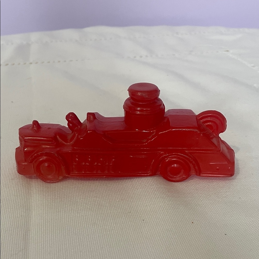 Vintage glass fire truck candy container